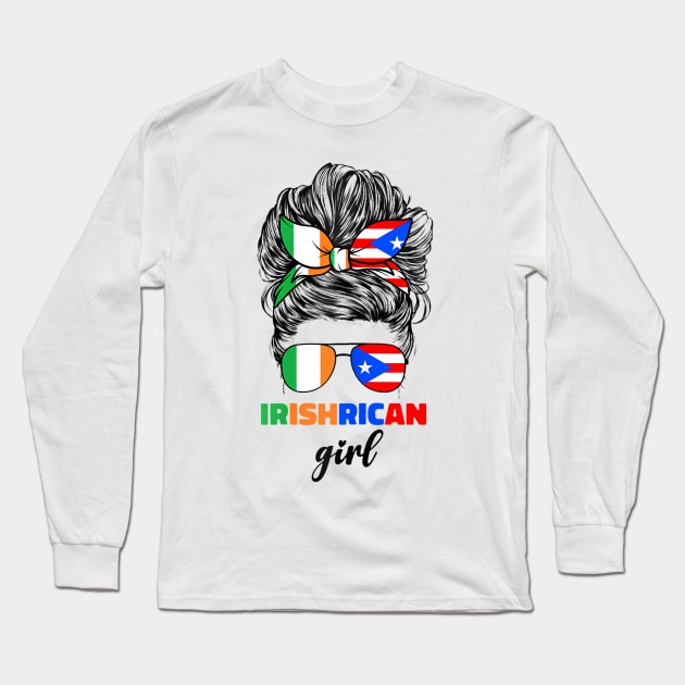 Half Irish And Puerto Rican Rico Ireland Flag Girl Long Sleeve T-Shirt by Daysy1